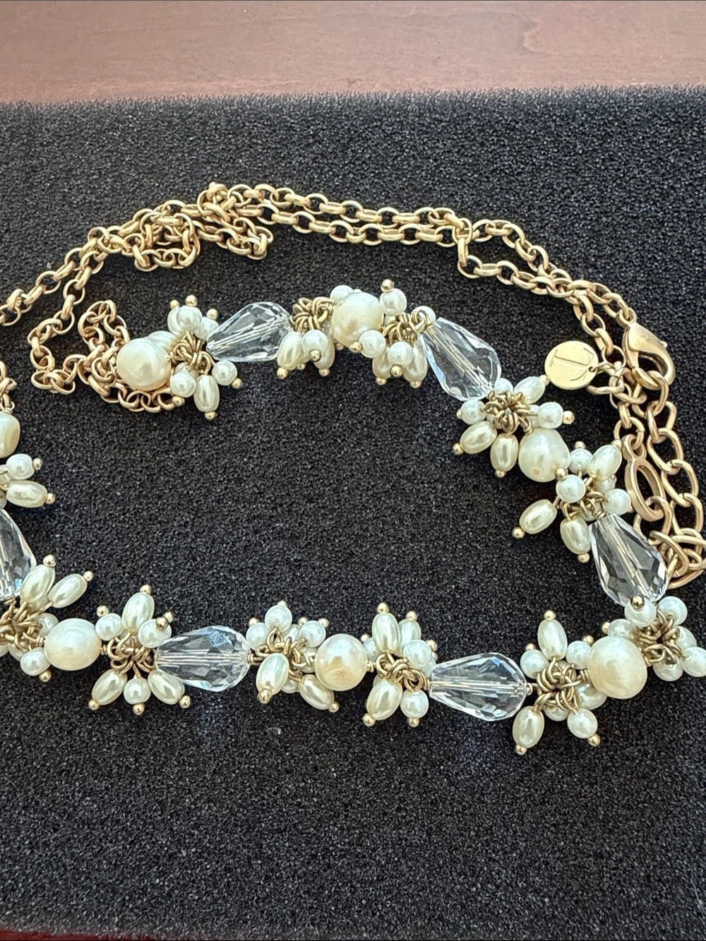 Talbots Pearl & Crystal Statement Necklace in Gold & White